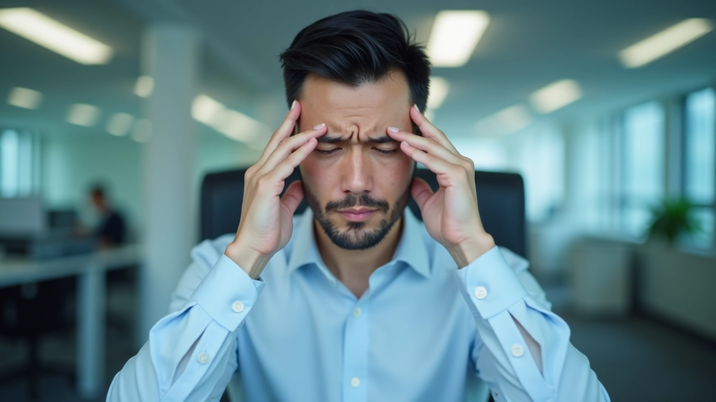 Man in business attire managing stress during a work call