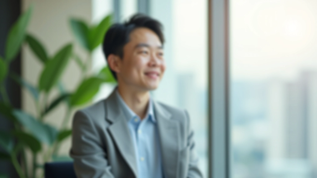 Person sitting by window with calm expression, natural light, relaxed posture, professional setting, peaceful atmosphere